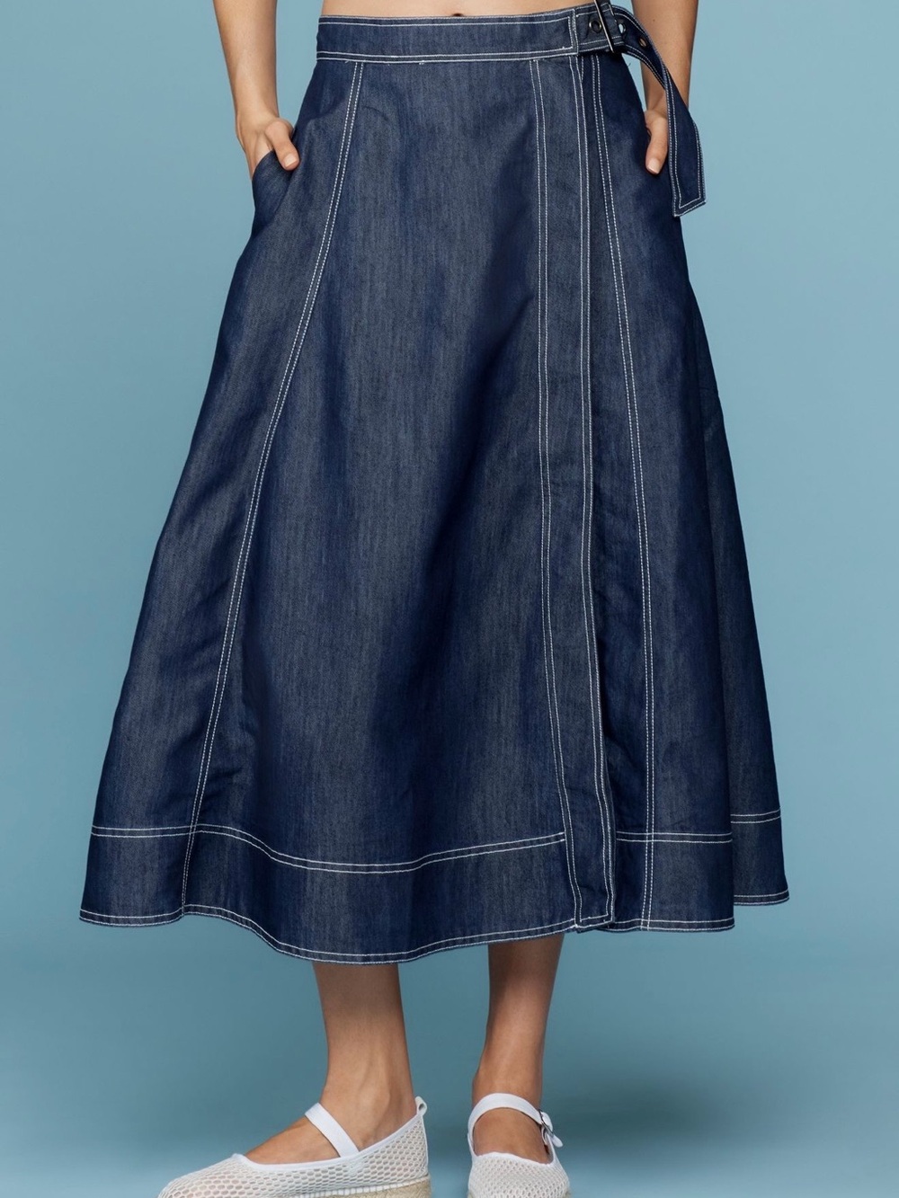 Pilcro Side-Slit Denim A-Line Midi Skirt - Picture 2 of 13